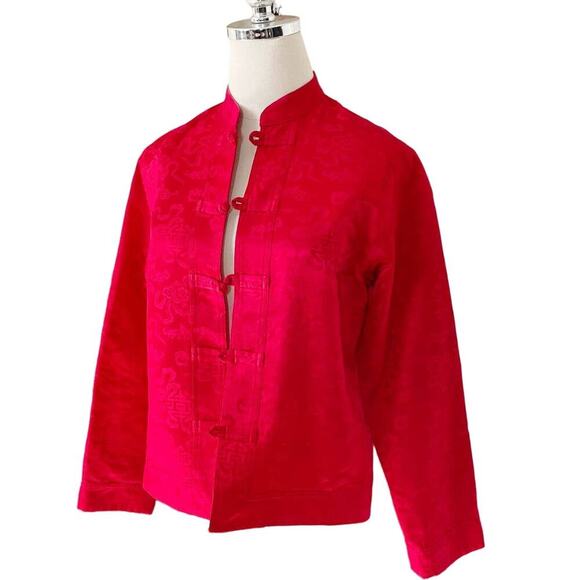 Chico's Design Vintage Chinese Japanese Harajuku Red Brocade Silk Jacket - Picture 3 of 14